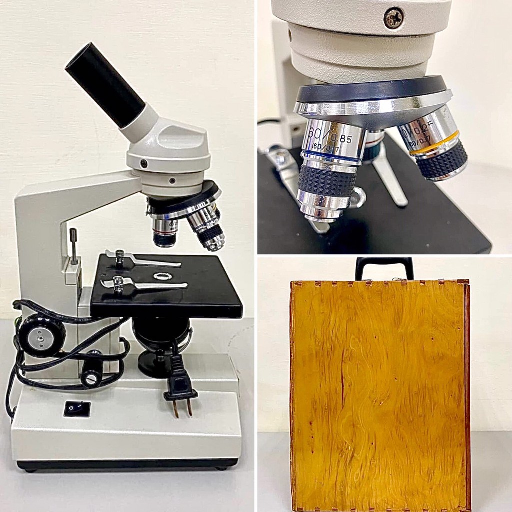 早期 Alloy 光學顯微鏡 顯微鏡 Microscope 60倍 60/0.85 含木盒 鑰匙