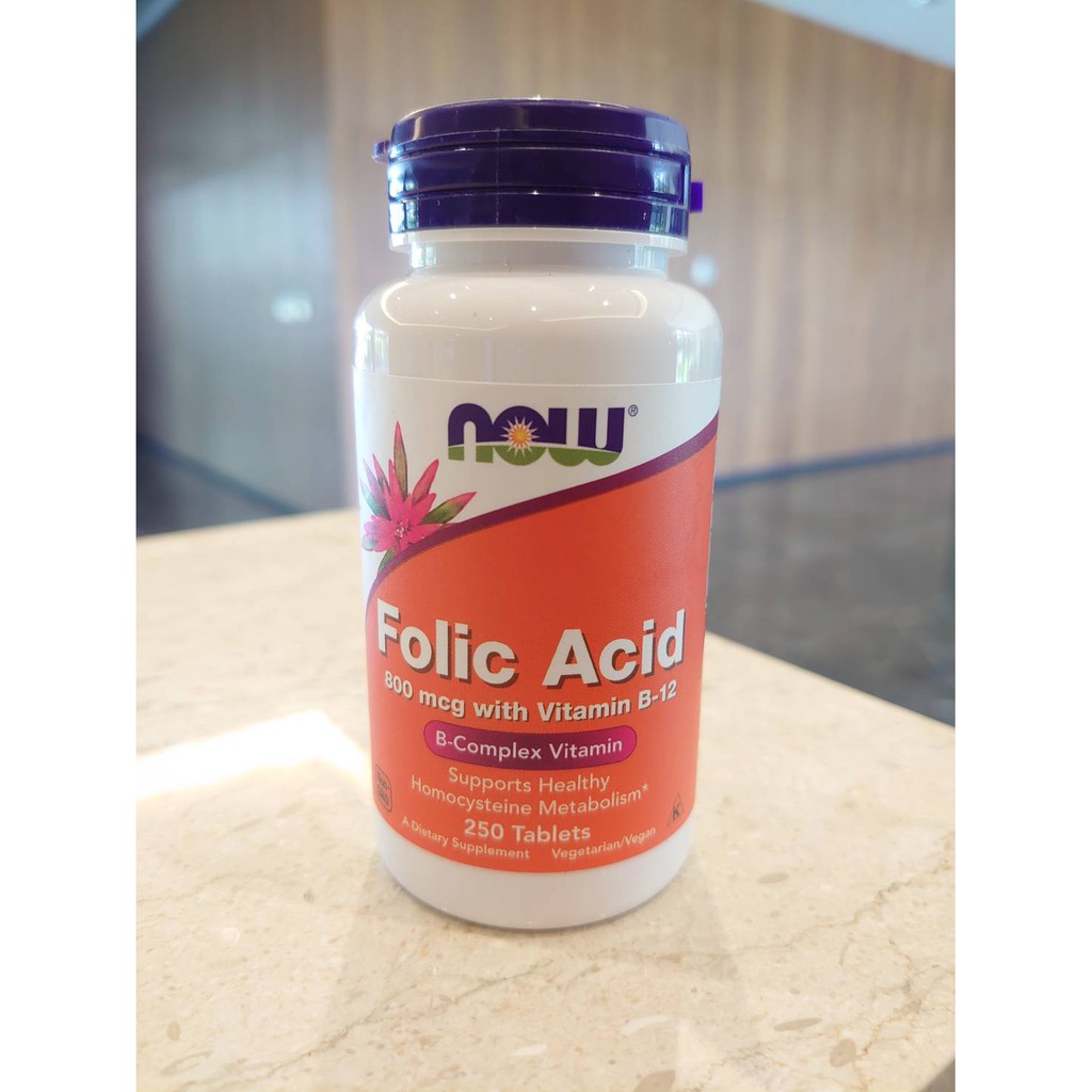 現貨 美國NOW Folic Acid -B12+葉酸(250顆/瓶) 800mcg 備孕 懷孕