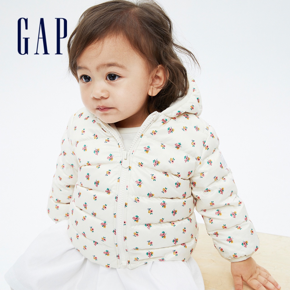 Gap 嬰兒裝 可愛熊耳刷毛連帽羽絨外套 布萊納系列-象牙白(703923)