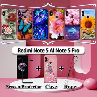 2 合 1 Redmi Note 5 AI Note 5 Pro 手機殼帶鋼化玻璃曲面陶瓷螢幕保護膜花
