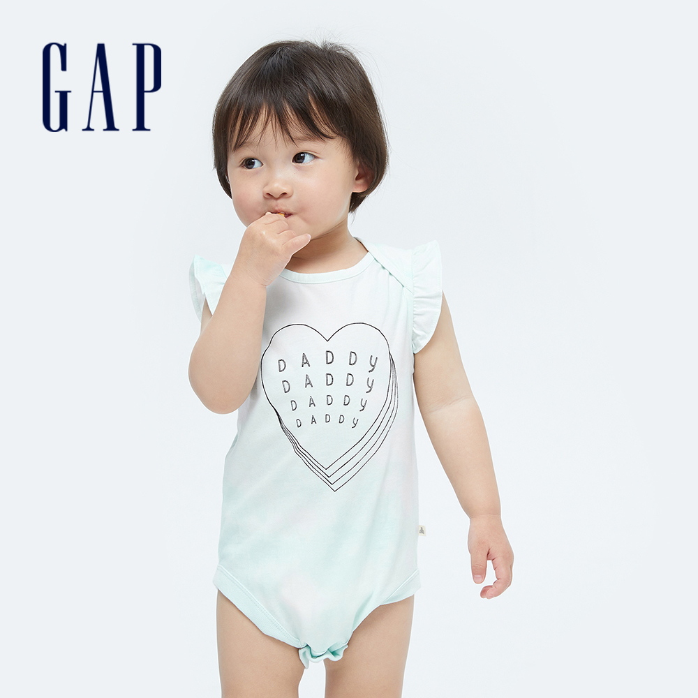 Gap 嬰兒裝 紮染純棉蝴蝶袖包屁衣 布萊納系列-淡藍色(682741)