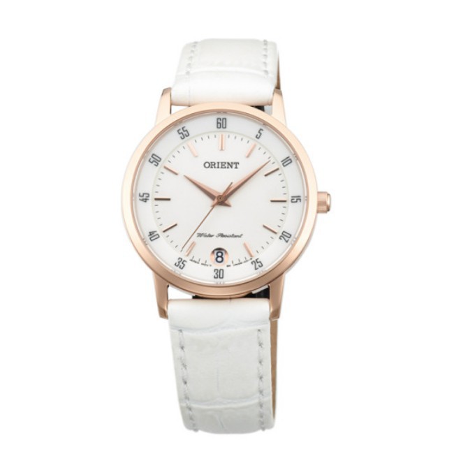 ORIENT東方錶 優雅數字藍寶石鏡面石英錶 皮帶款 白色 FUNG6002W