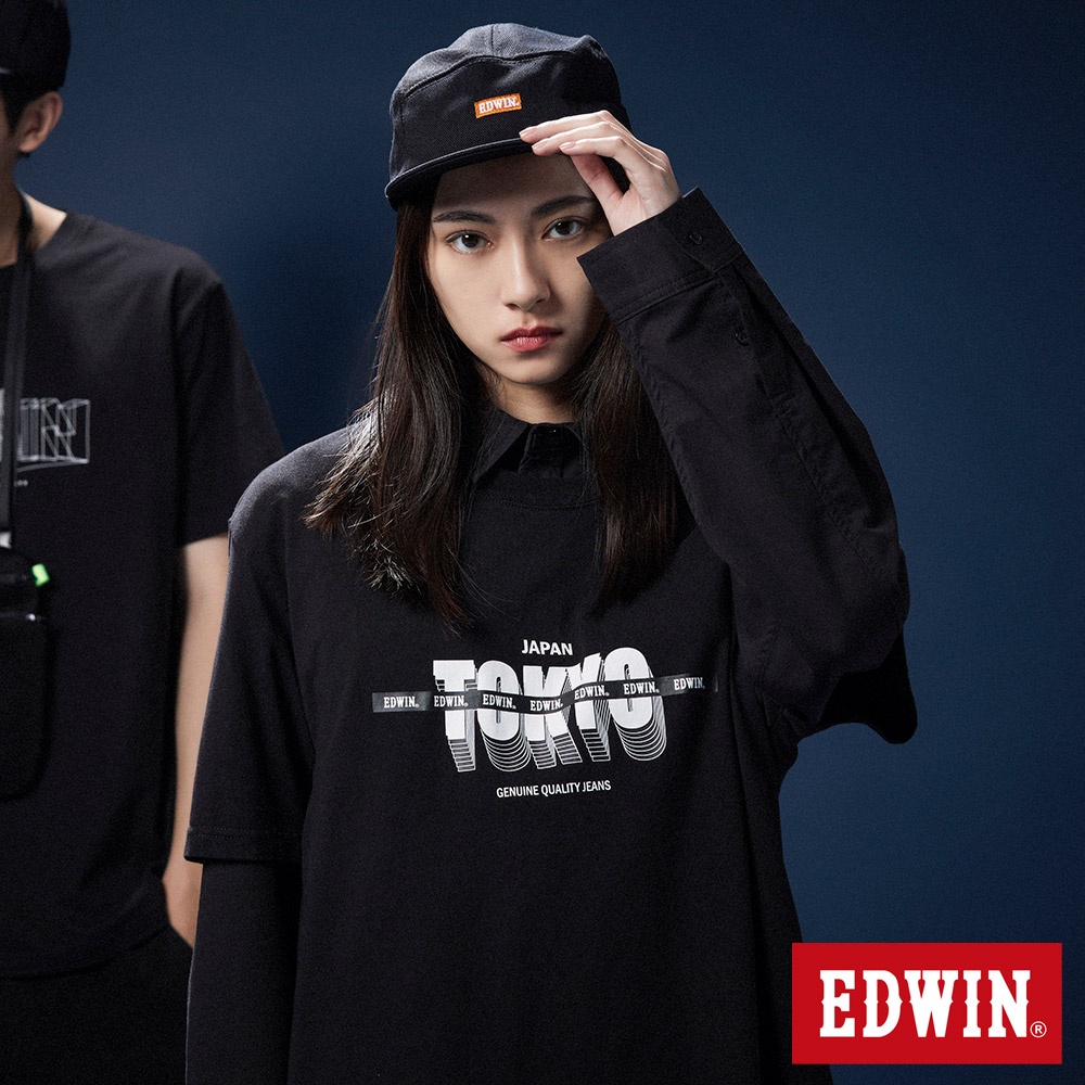 EDWIN 中性款 網路獨家 3D TOKYO堆疊短袖T恤(黑色)