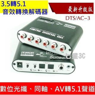 (臺灣現貨) 含稅開發票 光纖 同軸 AV 轉5.1聲道 支援 DTS /AC3 音訊解碼器 音訊 Dolby DTS