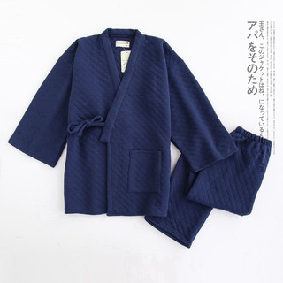 秋冬睡衣男士加厚保暖和服作務衣寬鬆休閒居家大碼空氣棉 甚平和服浴衣
