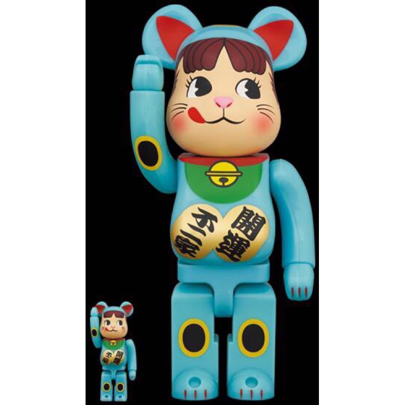 BE@RBRICK 招財貓 PEKO 青色 牛奶妹 奶妹 不二家 400% + 100%