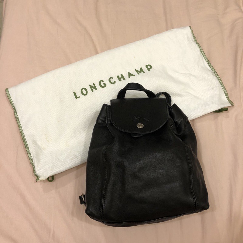 LONGCHAMP LE PLIAGE CUIR 經典款 小羊皮 後背包 黑色 二手