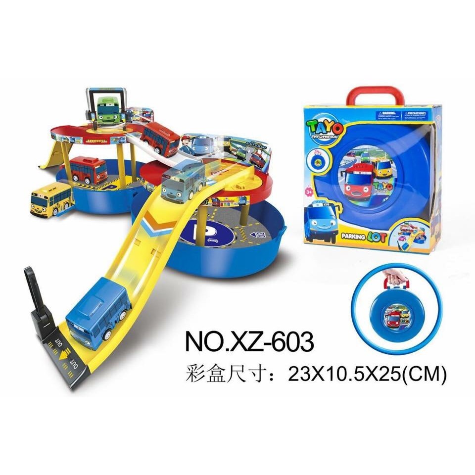 小猴子玩具鋪~全新港版XZ603~TAYO小巴士手提收納停車場軌道組(附2台車)特價:400元/組