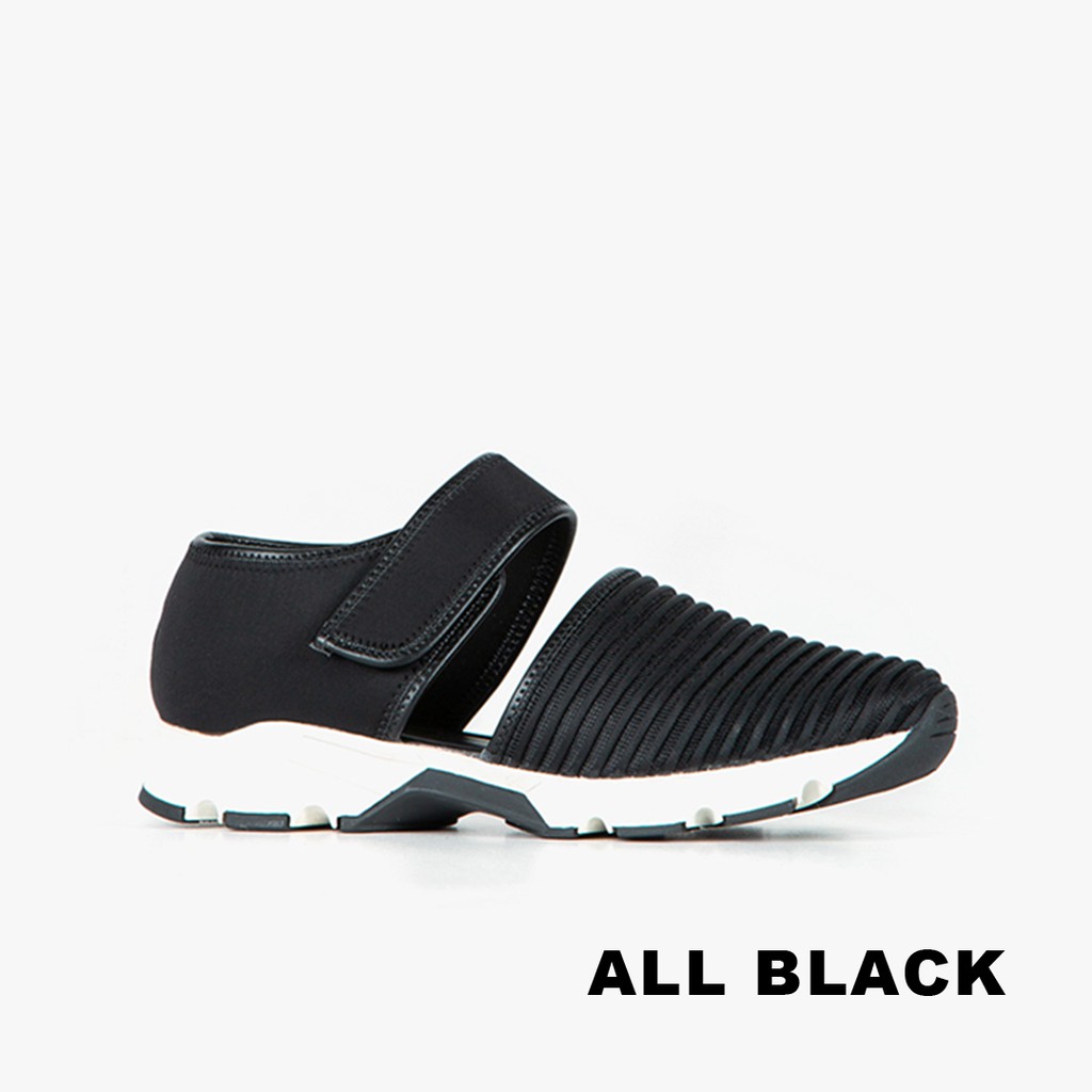 【ALL BLACK】Easy Rib Sneak 拚色條紋休閒鞋(黑色)19-7628