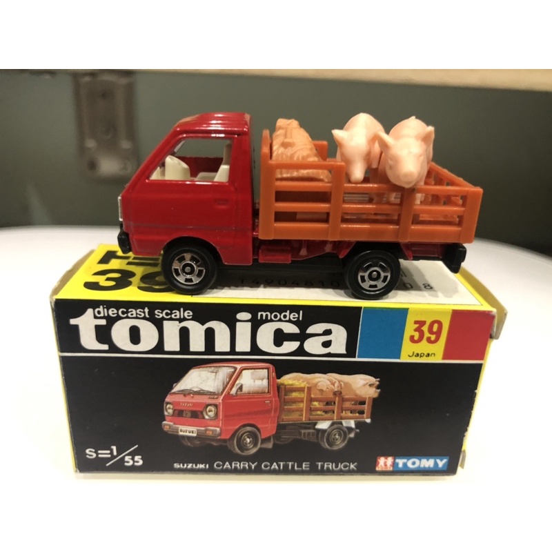 Tomica 絕版 美品 日製黑盒 日本製 NO.39紅頭豬車 附2隻日本製豬隻 中古品