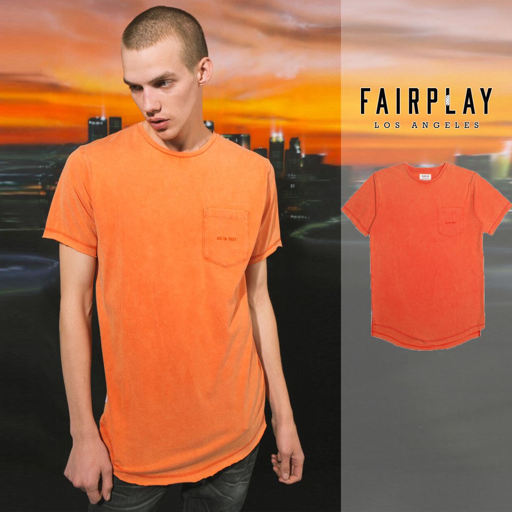 FairPlay Henzo 橘 短袖T恤 休閒 刺繡 純棉 長版 上衣 素T 短T 現貨 美牌 圓弧下擺 O/T