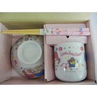 ＜採芳小舖＞Little Twin Stars Sanrio 1994 餐具組 碗 杯子 筷子 Kiki&Lala 餐具