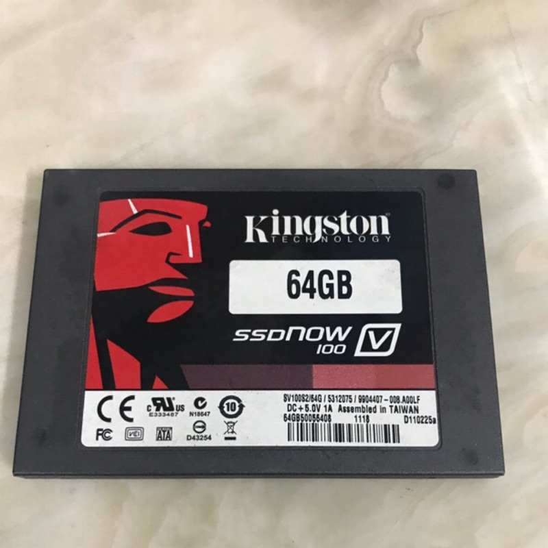 Kingston SSD 64g，二手保證良品，保固一個月，特賣240元