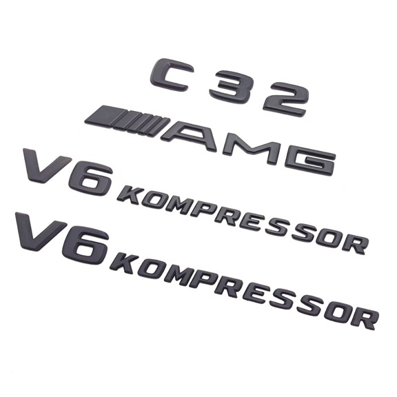 圓夢工廠 Benz 賓士 C W203 C32 AMG V6 KOMPRESSOR 後車箱 葉子板 字標 車標貼 消光黑