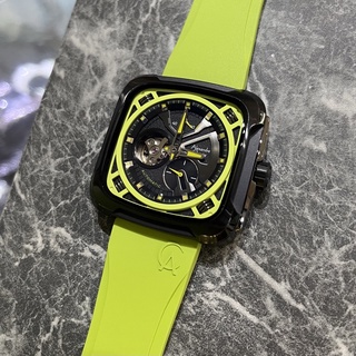 【柏儷鐘錶】Alexandre Christie 自動上鍊 機械錶 方型錶 氟橡膠 螢光綠 6577MARIPBALE