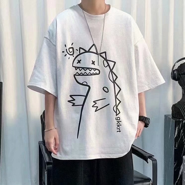 韓版夏季衣服 印花t 潮流 日系 短袖T恤 男生 寬鬆 嘻哈 大尺碼 情侶 五分袖 短T（HLT61）【壹號站】