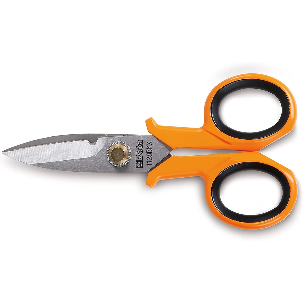 義大利進口頂級手工具BETA，工具 Beta 1128BMX 電工剪刀不銹鋼直刀片，帶微齒，橙色