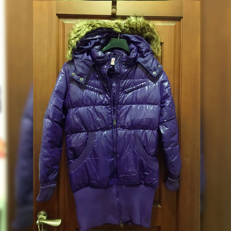 Wrangler紫色亮面長版保暖羽絨外套 二手衣 可議價