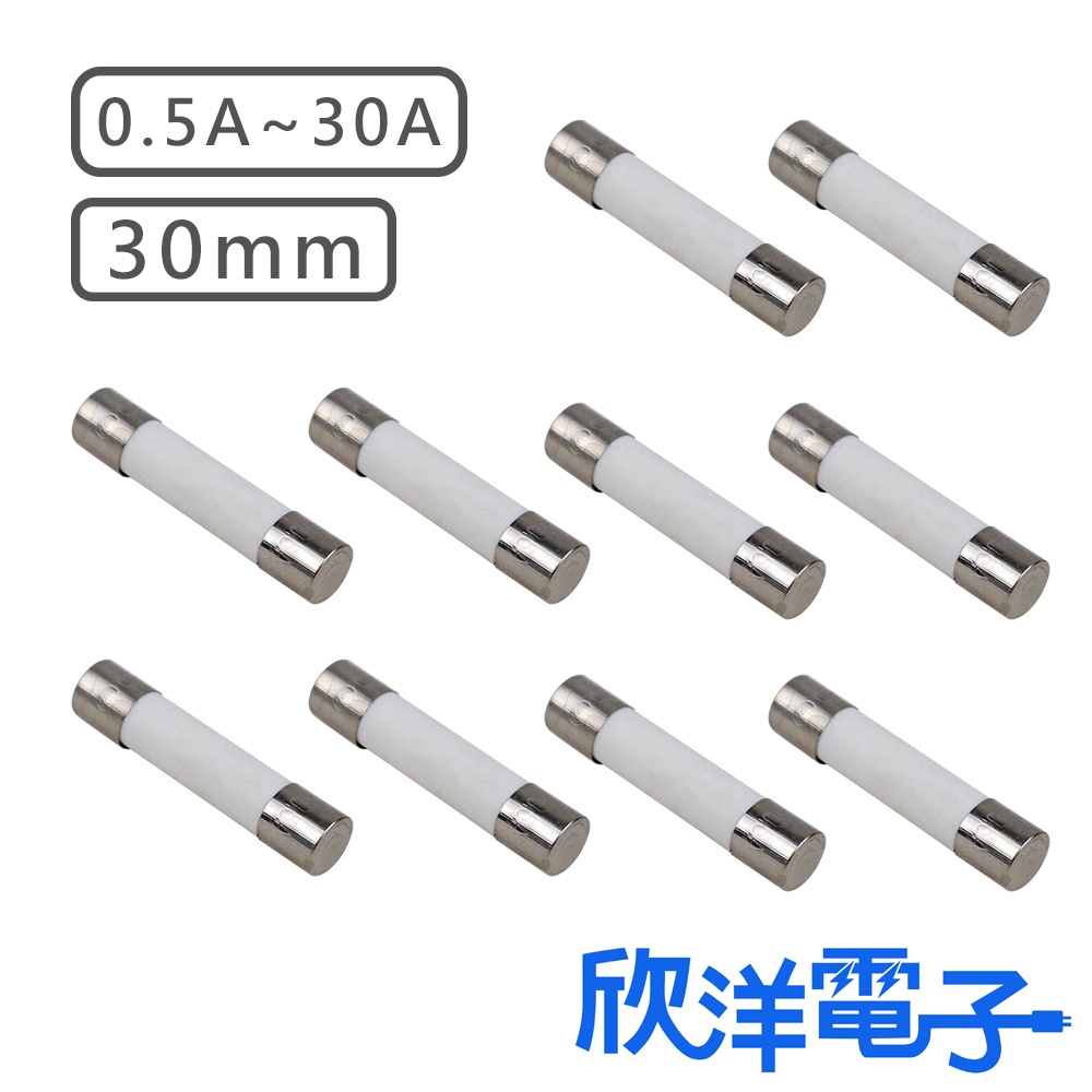 30mm 陶瓷管耐熱保險絲 0.5A~30A 電子材料