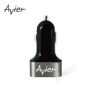 【Avier】QC3.0 鋁合金急速雙孔車充 / 黑色【盒損福利品】