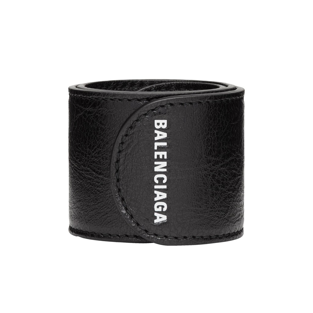 全新真品代購 Sale Balenciaga 黑色皮革logo 手環 蝦皮購物