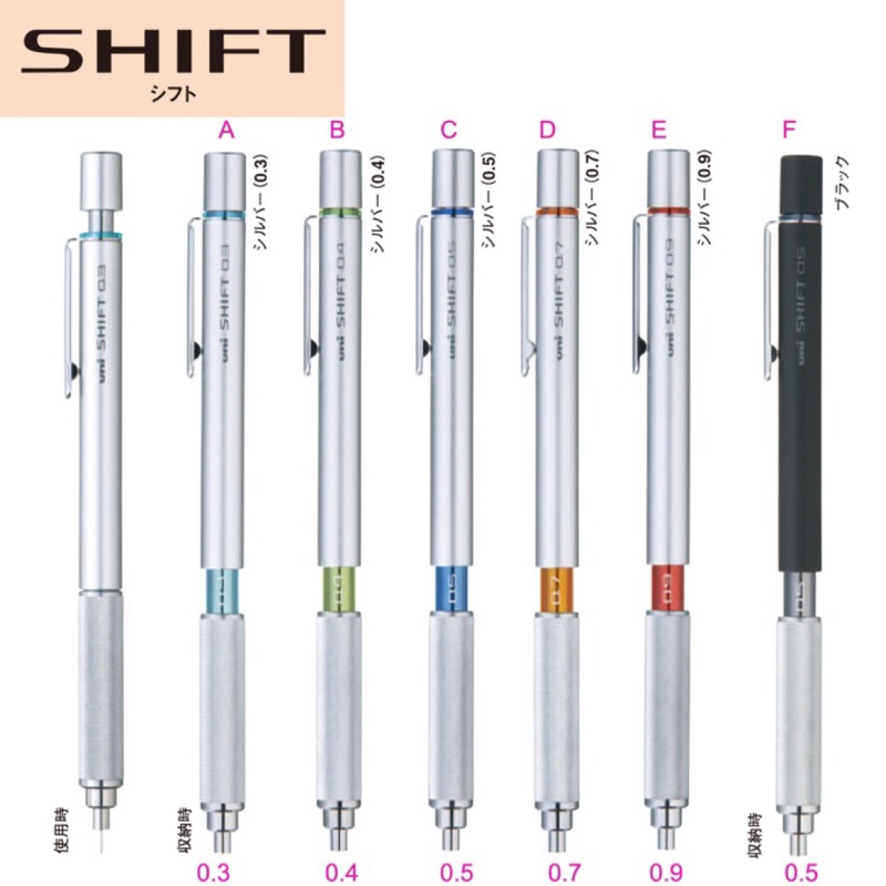 三菱Uni SHIFT系列 自動鉛筆0.3/0.4/0.5/0.7/0.9mm