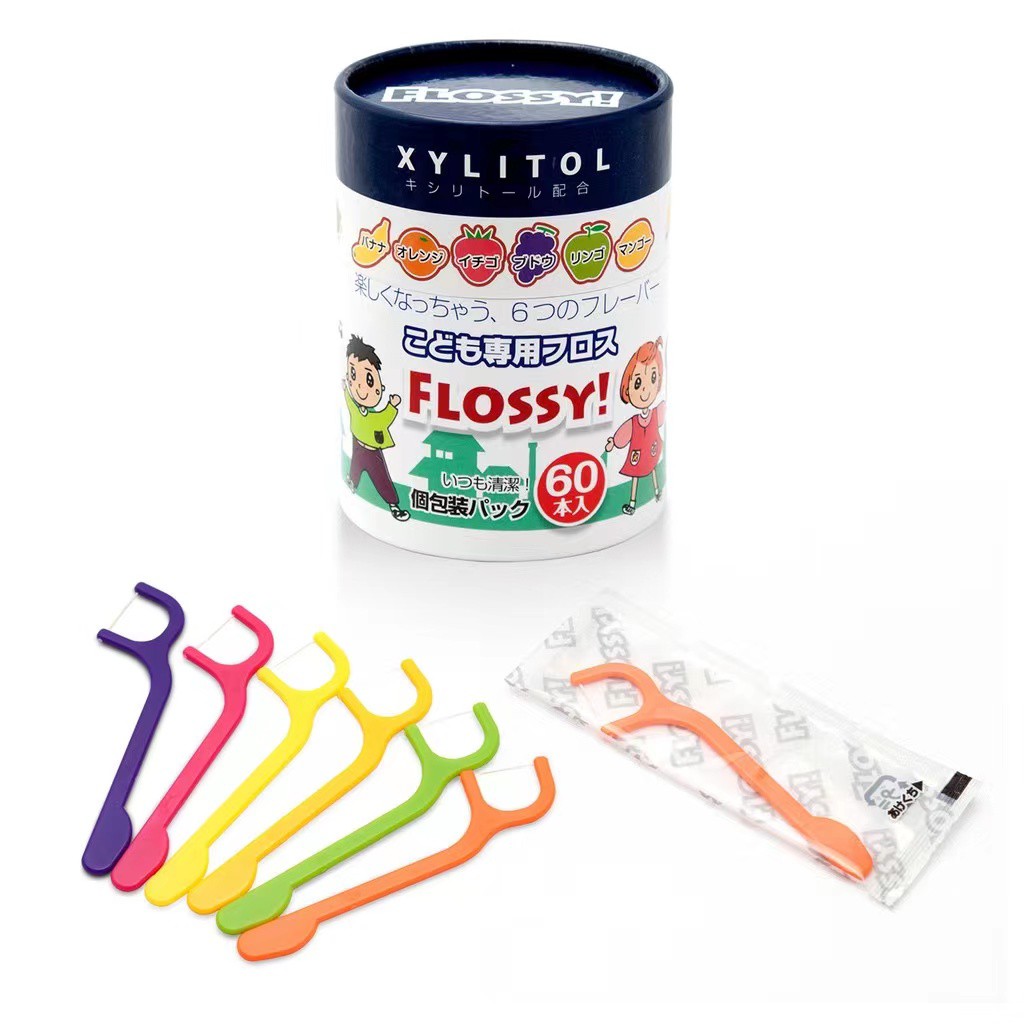 UFC FLOSSY 兒童 日本進口 水果 牙線 罐裝/袋裝 獨立包裝 乾淨 衛生 兒童牙線棒(60入/30入)