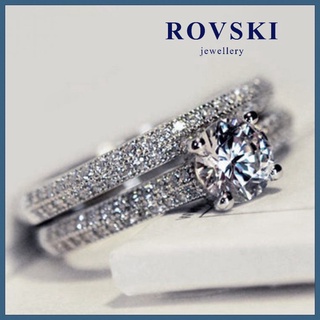 Rovski 時尚韓國珠寶 925 銀鑲鑽石訂婚求婚戒指