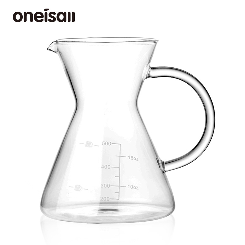 Oneisall 手工玻璃咖啡壺套裝 耐高溫分享壺 手泡壺咖啡器具 帶不銹鋼雙層濾網 500ML