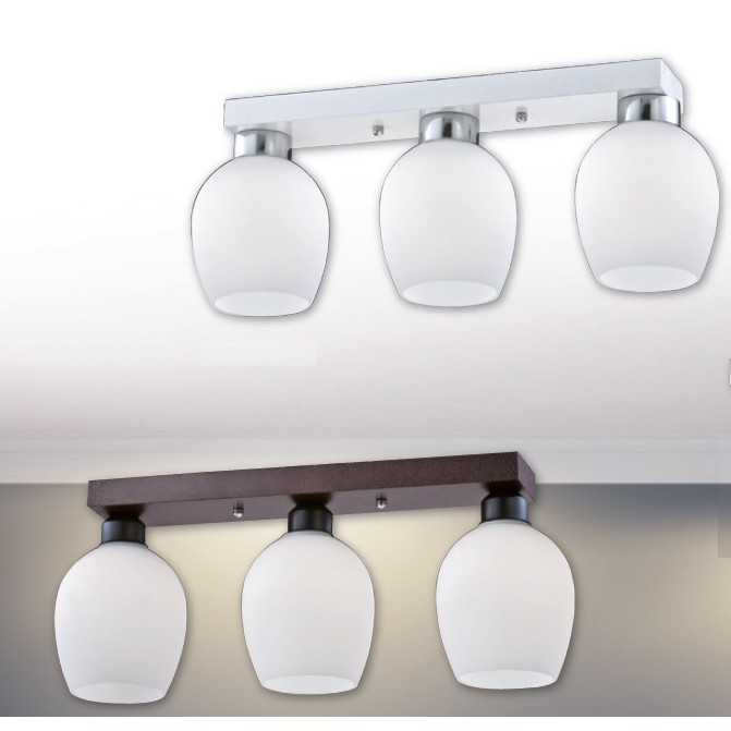 《》E27燈座*3吸頂燈，白色底座、咖啡色底座雙款式，長度55公分，白玉玻璃燈罩，可裝LED燈泡、球泡，玄關燈