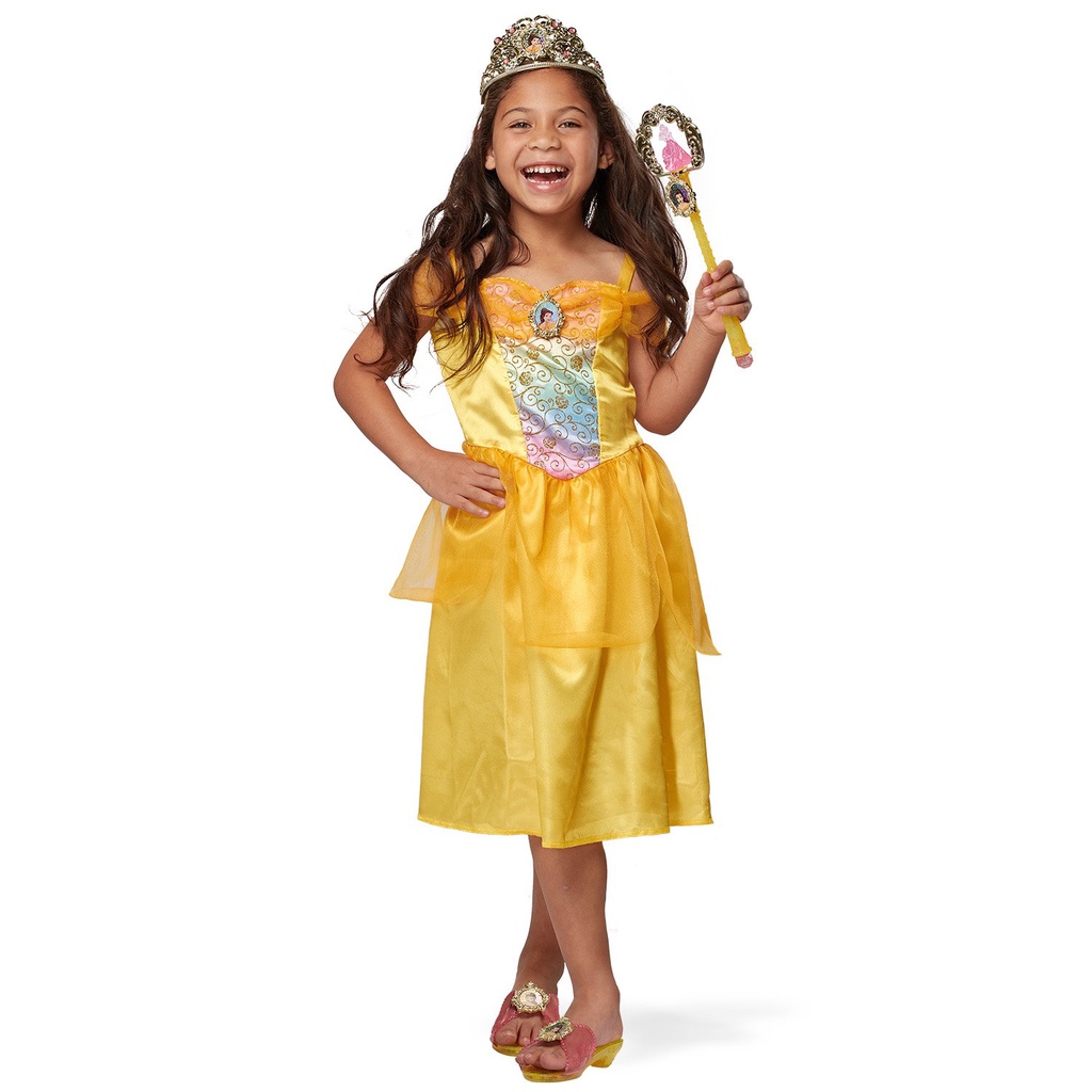 預購❤️正版❤️ 美國迪士尼 貝兒公主 BELLE 兒童 裝扮服 小洋裝 萬聖節 造型服  皇冠 高跟鞋 手杖