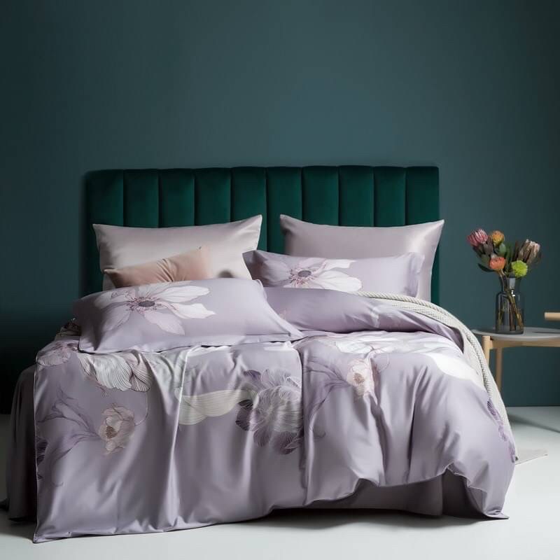Little Bed小床-紫色系花埃及棉床組四件組 全棉埃及長絨棉貢緞 日式寢具 床包