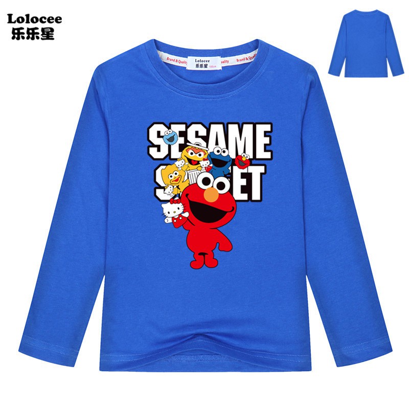 兒童芝麻街長袖T恤卡通Elmo，Cookie Monster＆Friends印花上衣男孩女孩服裝