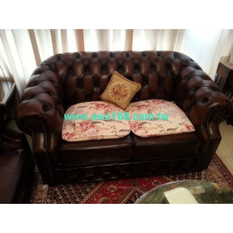 經典全牛皮沙發 Chesterfield Sofa 全牛皮主人椅 釘扣沙發 拉扣沙發