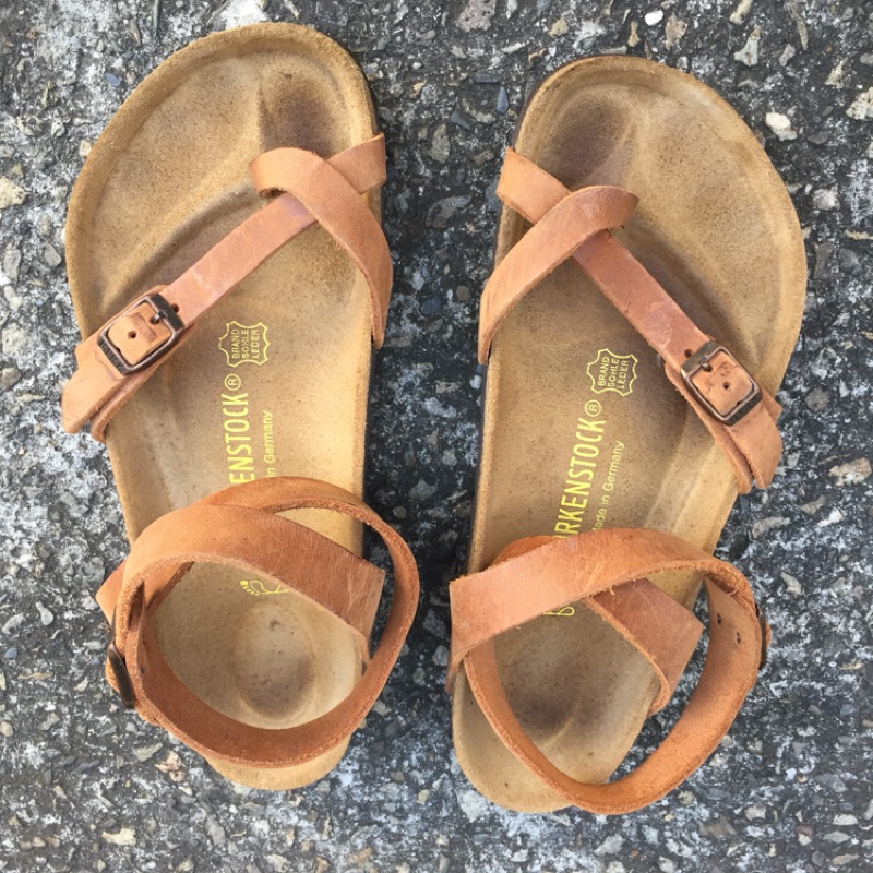 （正品）勃肯 Birkenstock Yara亞拉交叉繞踝夾腳真皮涼鞋-棕色