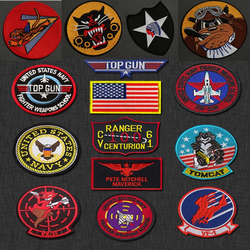 新設計的軍事徽章頂槍 3D 刺繡魔術貼徽章美國 VF-1 飛行員士氣臂帶背包徽章
