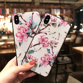 適用于蘋果11彩繪mate30浮雕櫻花iPhone X保護套vivo x23手機殼