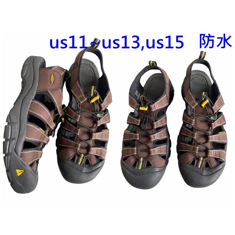 us11 us12 us13 us15cm 33cm咖啡色 防水 牛皮 戶外護趾涼鞋 keen 大尺碼 涼鞋