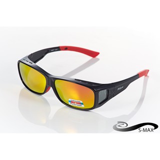 【S-MAX專業代理】New 年度新款 舒適包覆 透氣導流孔設計 電鍍片 Polarized偏光運動包覆眼鏡 (黑紅款)