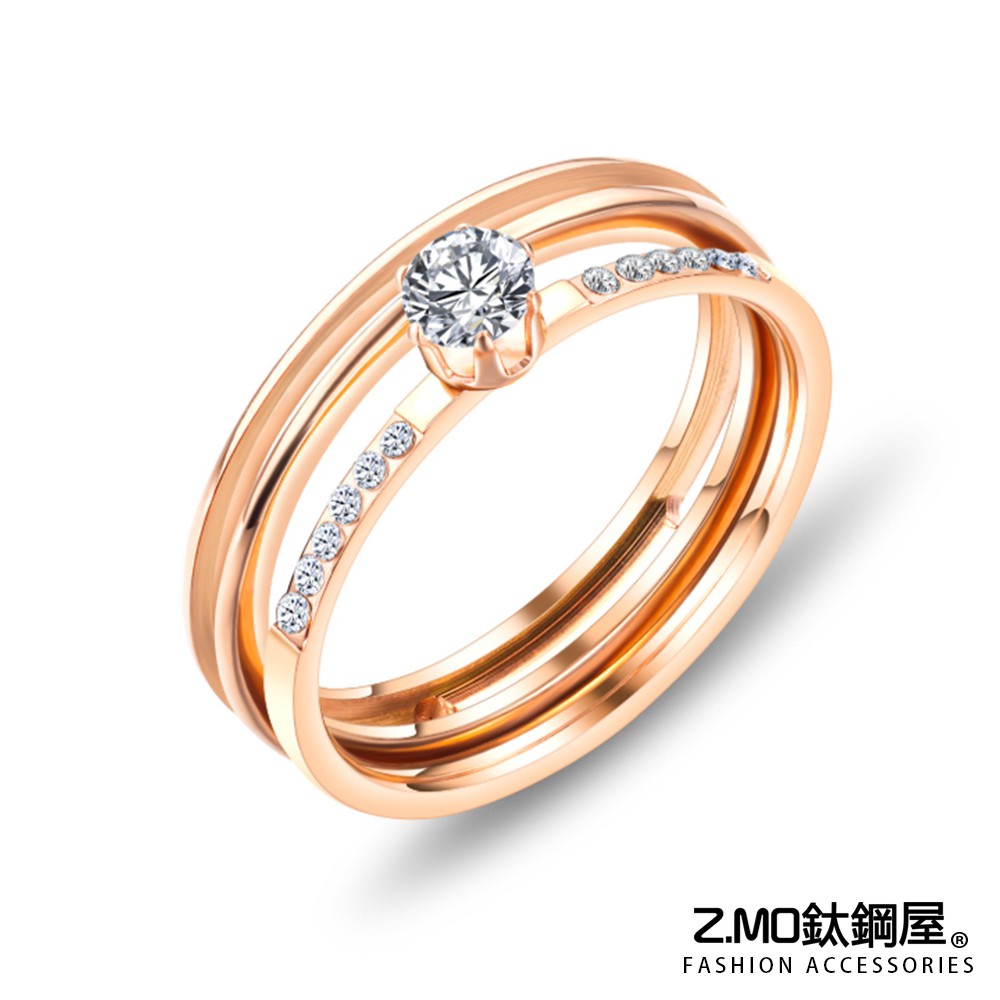 Z.MO鈦鋼屋 女生戒指 白鋼戒指 二合一雙層可拆卸鑲鑽戒指 創意造型 單品設計 時尚簡約 閨蜜戒指【BKS683】