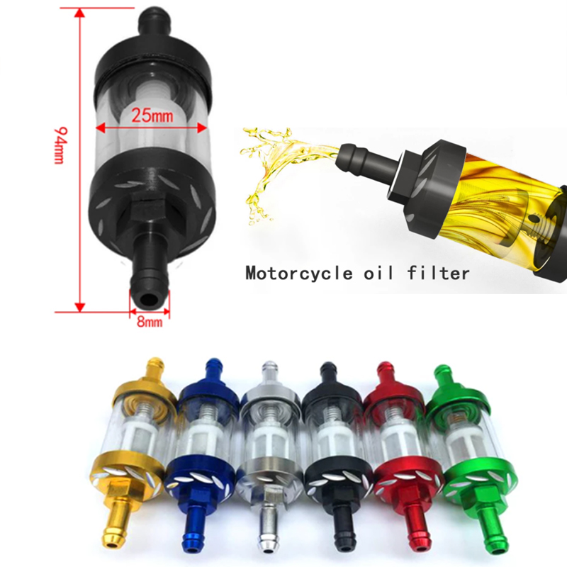 8mm CNC 鋁合金玻璃氣體燃油濾清器摩托車汽油汽油機油濾清器適用於 ATV 自行車摩托配件