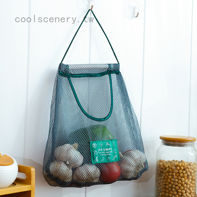 廚房果蔬收納網袋 壁掛式家用儲物袋 便攜手提鏤空掛袋 透氣大薑蒜頭掛袋