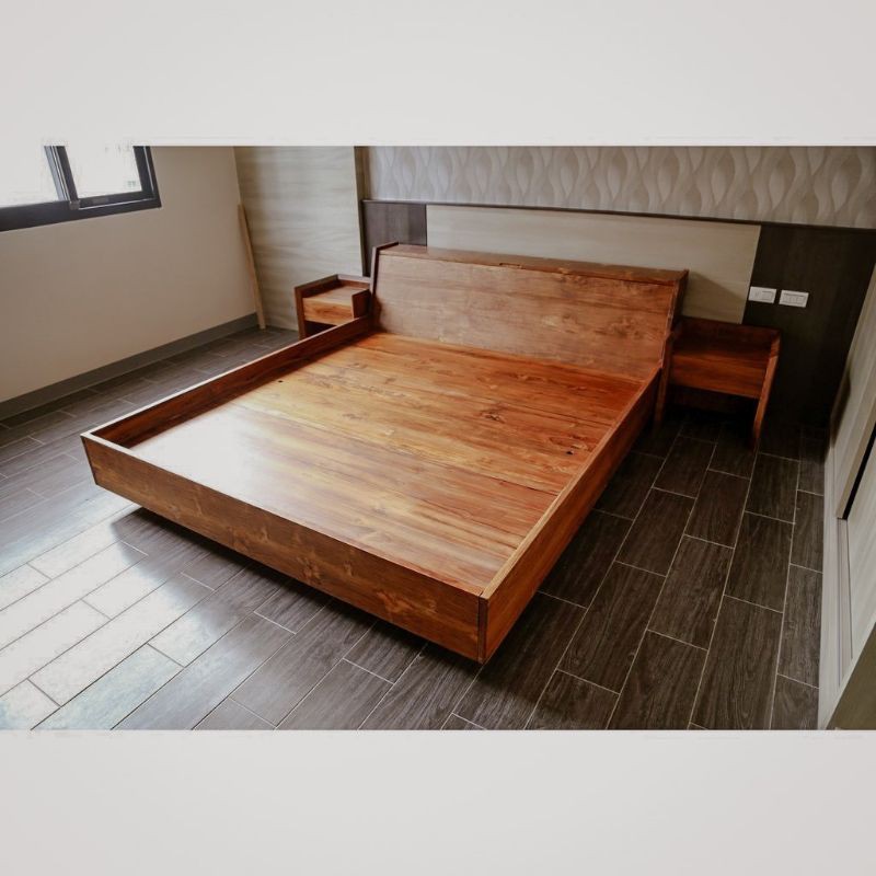 【玩木主意】客製家具 手工 台灣柚 柚木 實木 雙人床架 床頭板 床邊櫃 床組