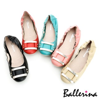 Ballerina-全真皮金屬方釦皮帶娃娃鞋【BD500252】