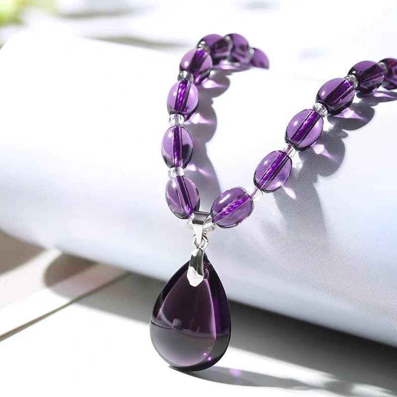 #時尚紫水晶吊墜項鍊百搭項鍊水晶飾品周長約46公分特價($)499元
