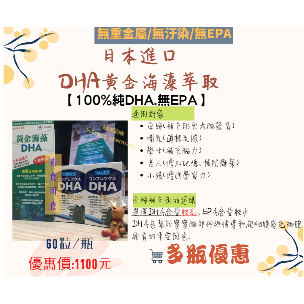 【100%純DHA無EPA】孕婦DHA 魚油 藻油 B1 B2 B6 葉酸 大豆卵磷脂 孕婦藻油 孕婦魚油 60粒