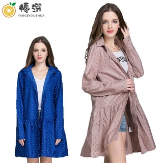 【免運*現貨】【贈送手提袋】時尚圓點雨衣 日式束腰 女士雨衣 成人風衣款雨衣 雨披 戶外徒步雨具【嚴格優選】