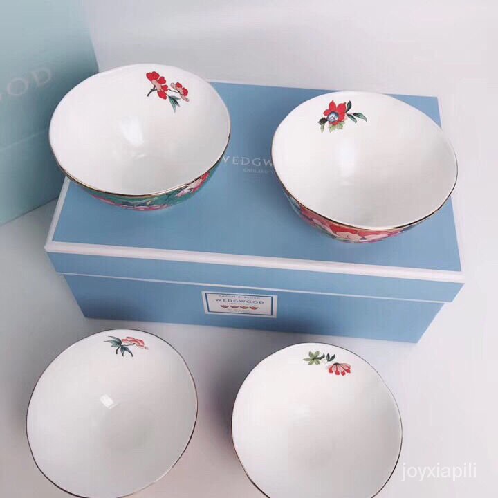英國 Wedgwood Paeonia嫣紅牡丹骨瓷歐式碗餐碗米飯碗四件套禮盒