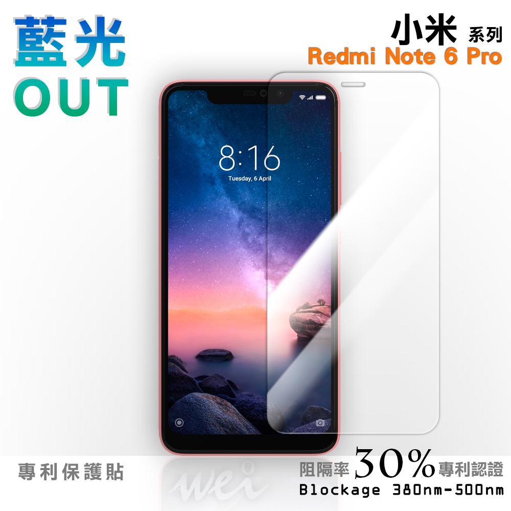 【膜力威】專利抗藍光保護貼｜小米 紅米 Note 6 Pro 適用