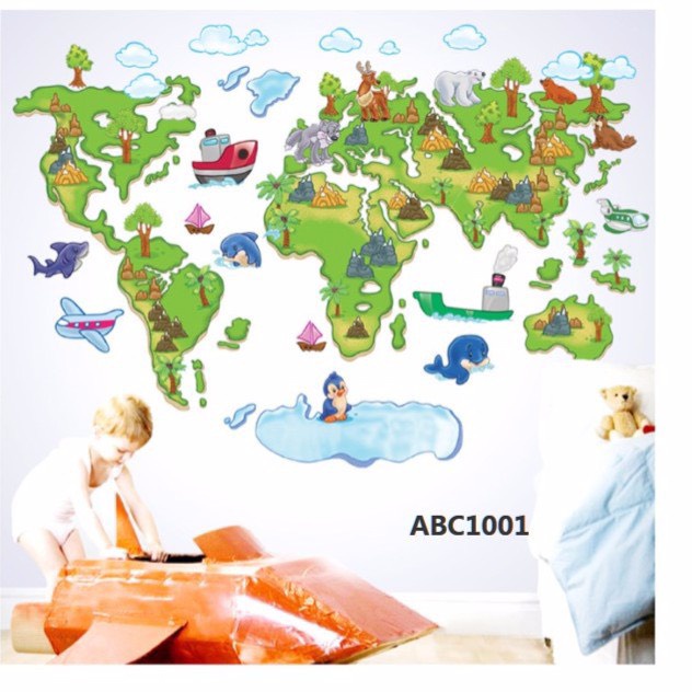 【生活小舖】世界地圖系列_ 無痕壁貼(ABC1001)(60*90CM)